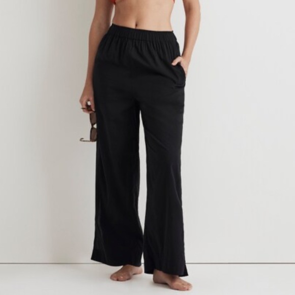 NWOT Madewell Drawstring Wide Leg Pants in True Black - Picture 1 of 6